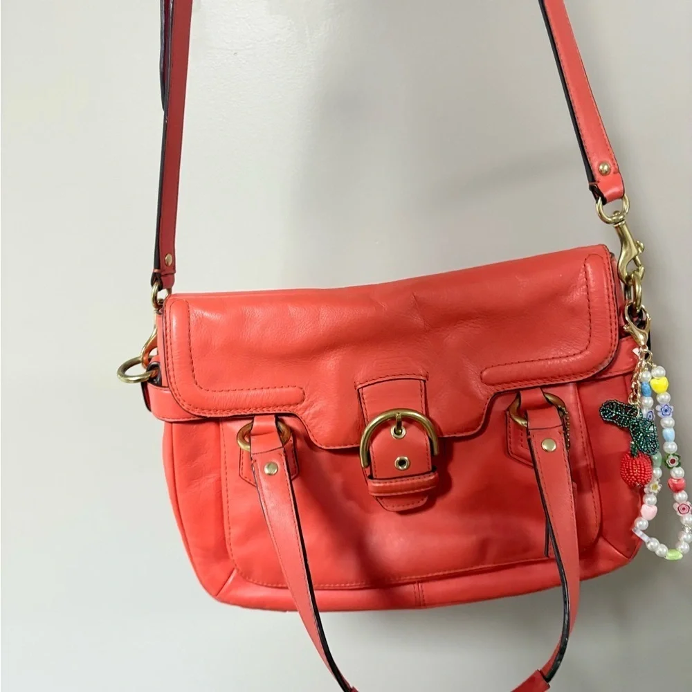 Coach SoHo Leather Satchel Coral red with Gold Accents